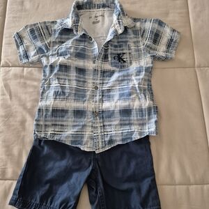 Calvin Klein Plaid Shirt and Navy Shorts Set